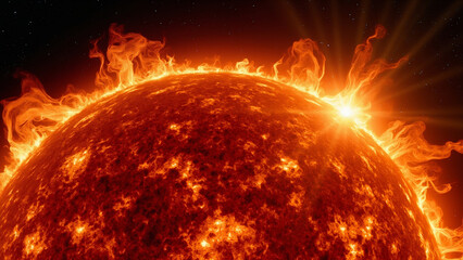 Close-up of Sun with Solar Flare, Solar Surface with Sun Flare, High Definition Close-up of the Sun with Solar Eruptions

