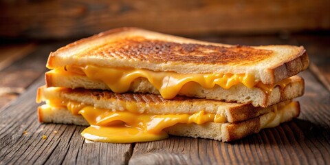 A perfectly grilled cheese sandwich with melted cheese oozing out from between two slices of toasted bread
