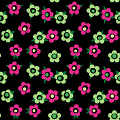 Green Red floral pattern black retro Sixties