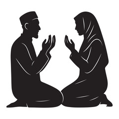 Silhouette of a man and woman couple standing together in love