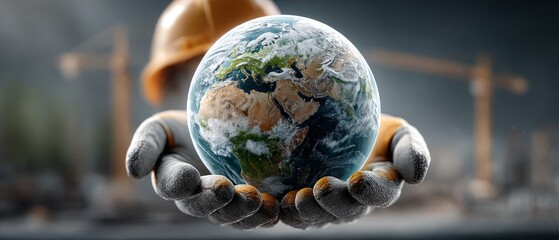 Earth held in construction worker's hands