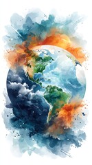 Earth, watercolor style, vibrant colors
