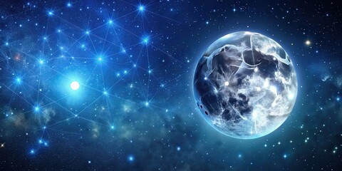 Obraz premium Dark blue vast starry sky with a bright full moon in the center