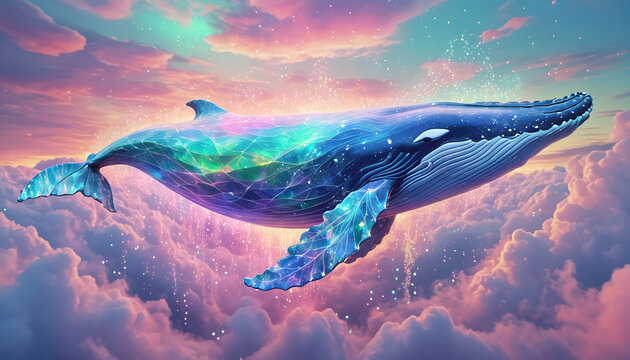 Abstrack art of a whale in a colorful sky, 5.3k