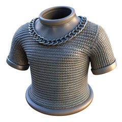 Detailed medieval chainmail shirt with a chunky metal chain necklace isolated on transparent background