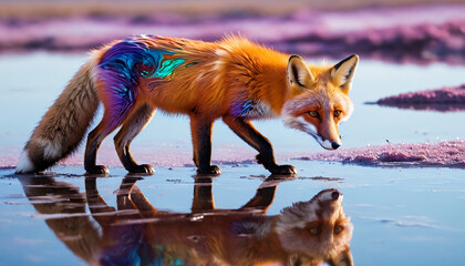 Abstract art of a colorful red fox , 5.3k