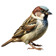 Detailed illustration of a male house sparrow perched on transparent background isolated on transparent background