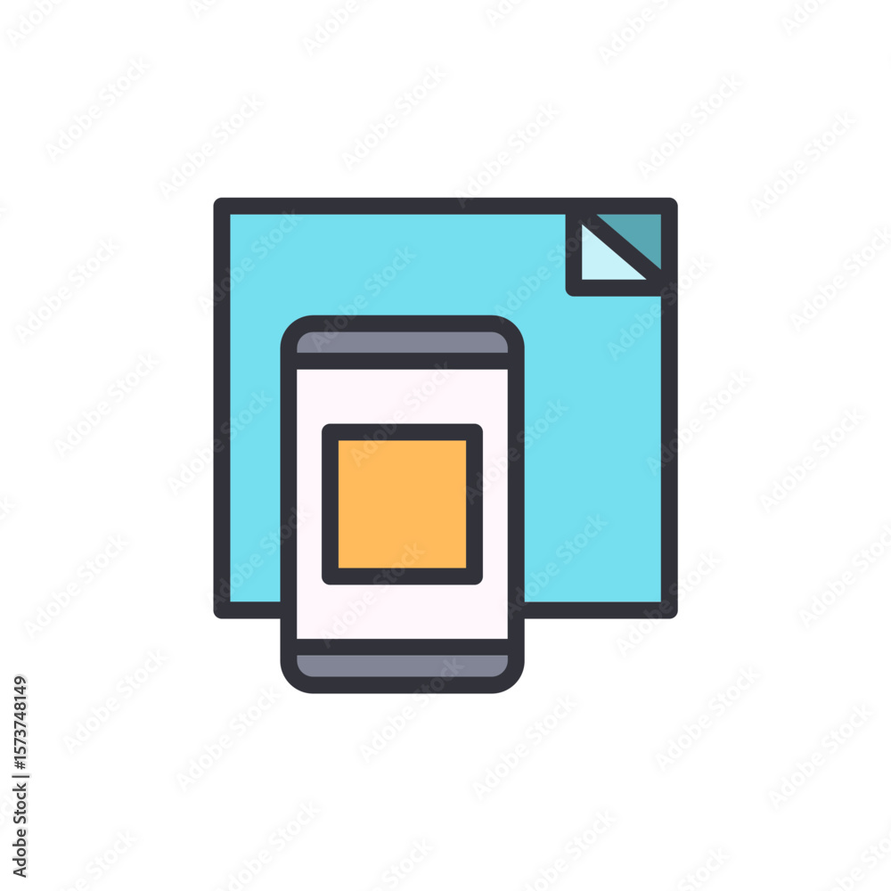 Poster mobile application interface design displaying on document with folded corner