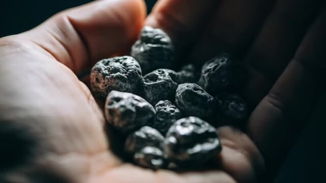 Precious Metal Nuggets: Close-Up of Hand Holding Silver Ore
