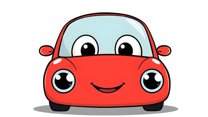 Funny cartoon monster driving a red sport car icon with speed on the road