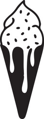 Dripping Ice Cream Cone Illustration with Sprinkles in Monochrome Style, Capturing Sweetness and Summer Indulgence.