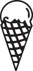 Dripping Ice Cream Cone Illustration with Sprinkles in Monochrome Style, Capturing Sweetness and Summer Indulgence.
