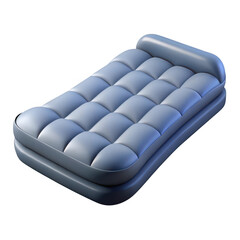 Comfortable gray inflatable air mattress with tufted surface isolated on transparent background
