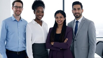 Confident Professionals in a Shared Office: A diverse team of business professionals stands confidently, embodying professional harmony and collaboration. The clean. - Powered by Adobe