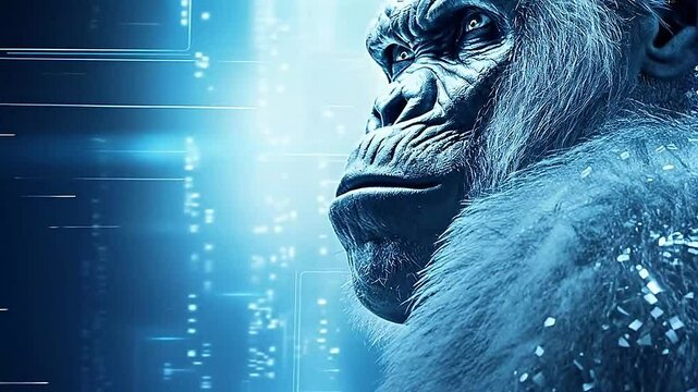 white gorilla in Delfts Blauw realistis and slow ,ai generative