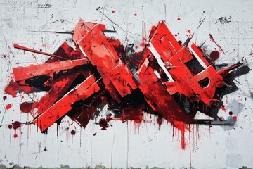 Grunge Red Graffiti Burst with Bold Spray Accents. Abstract Background