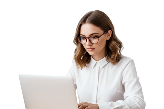 young business woman with laptop isolated on white
