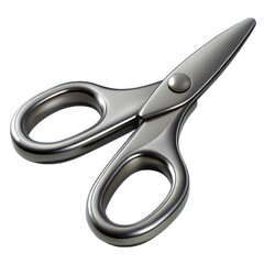 A realistic metallic pair of scissors isolated on transparent background