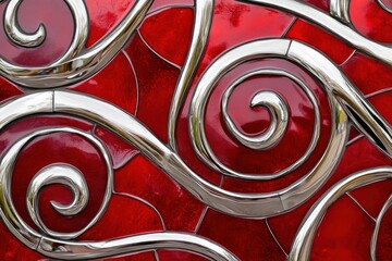 Luxurious Red Metallic Swirl Effect with Shiny Fluid Design. Abstract Background