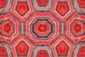 Bold Red Geometric Hexagon Tiling with Seamless Pattern. Abstract Background