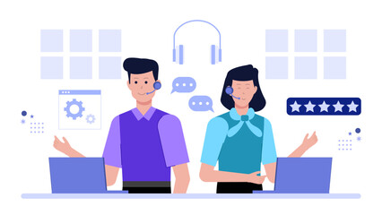 Customer support handling return requests, flat vector illustration