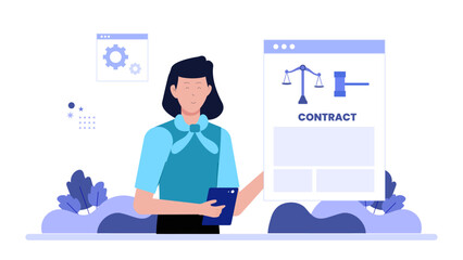 Legal advisor reviewing international contract terms, flat vector illustration