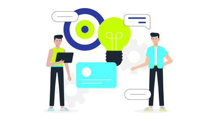 Design team crafting mobile-first brand assets, flat vector illustration