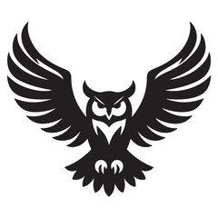 Black Owl Silhouette Perched on Branch – Vector Animal Icon for Nature and Wildlife Designs.