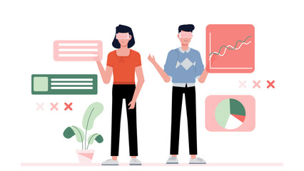 UX researcher presenting eye-tracking results, flat vector illustration