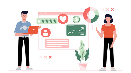 Customer success team creating onboarding flow, flat vector illustration