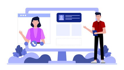 HR manager hosting virtual employee recognition event flat vector illustration