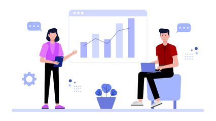 Analyst presenting market share insights flat vector illustration