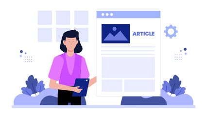 Content marketer planning evergreen article series flat vector illustration