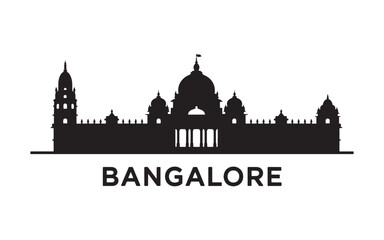 Bangalore Skyline Silhouette A Detailed Black and White Illustration of the City's Architecture Against a Clean Backdrop