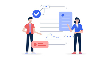 Legal consultant drafting partnership agreement flat vector illustration