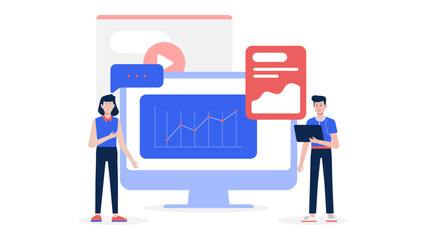 Digital strategist setting up social listening dashboard flat vector illustration