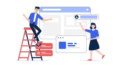 Employees testing website accessibility features flat vector illustration