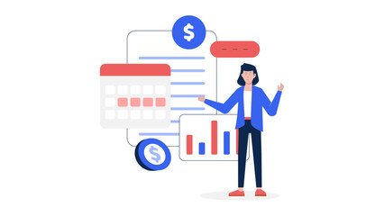 Finance officer reconciling monthly balances flat vector illustration