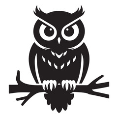 Black Owl Silhouette Perched on Branch – Vector Animal Icon for Nature and Wildlife Designs.
