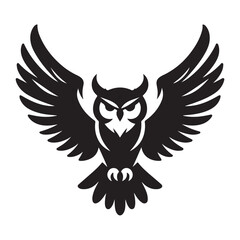 Black Owl Silhouette Perched on Branch – Vector Animal Icon for Nature and Wildlife Designs.
