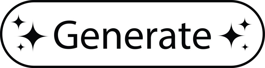 generate button vector black outlined  – rounded icon with sparkles, AI generate click symbol 