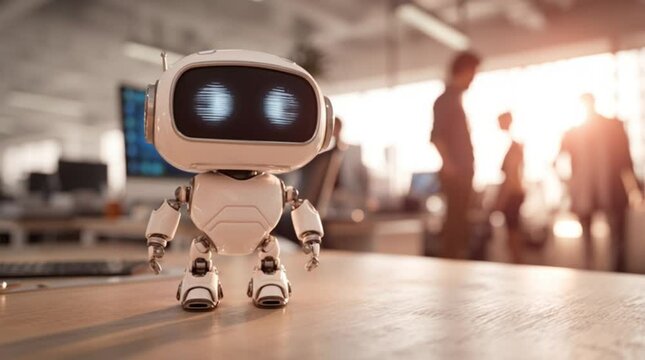 Adorable AI Robot in Office Environment | Future Technology Assistant