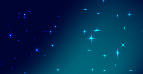 A gradient backdrop showcases twinkling blue and cyan stars, offering a festive and celestial ambiance with shimmering light points against a dark, dynamic sky