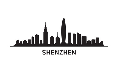 Fototapeta premium Shenzhen Skyline Silhouette A Modern Metropolis Urban Landscape with Iconic Architecture and a Striking Design Against a White Background
