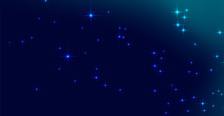 An abstract image presents a dynamic composition with gleaming blue starbursts scattered across a gradient background that shifts from deep navy to teal.