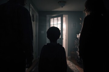 A child looks at a doorway