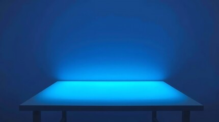 Illuminated Platform in Deep Blue Hue, Minimalist Product Display Space