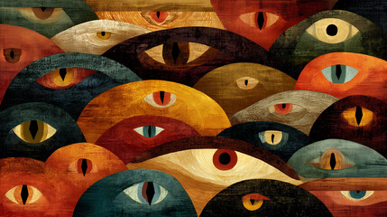 Abstract pattern of staring eyes in retro Halloween palette