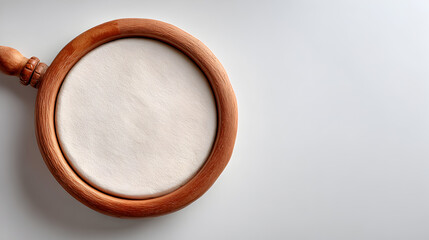 A wooden round embroidery hoop displayed in the light