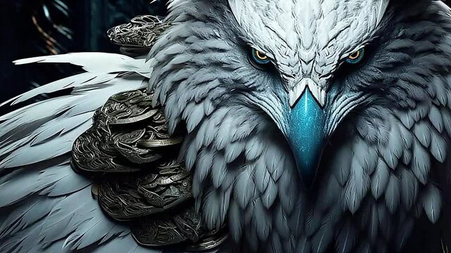 white garuda in Delfts Blauw realistis, highly detailed,ai generative